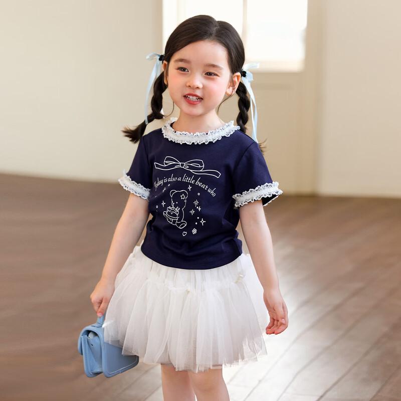 LUSON Baby Girls' Summer Lace-Trim Short-Sleeve T-Shirt