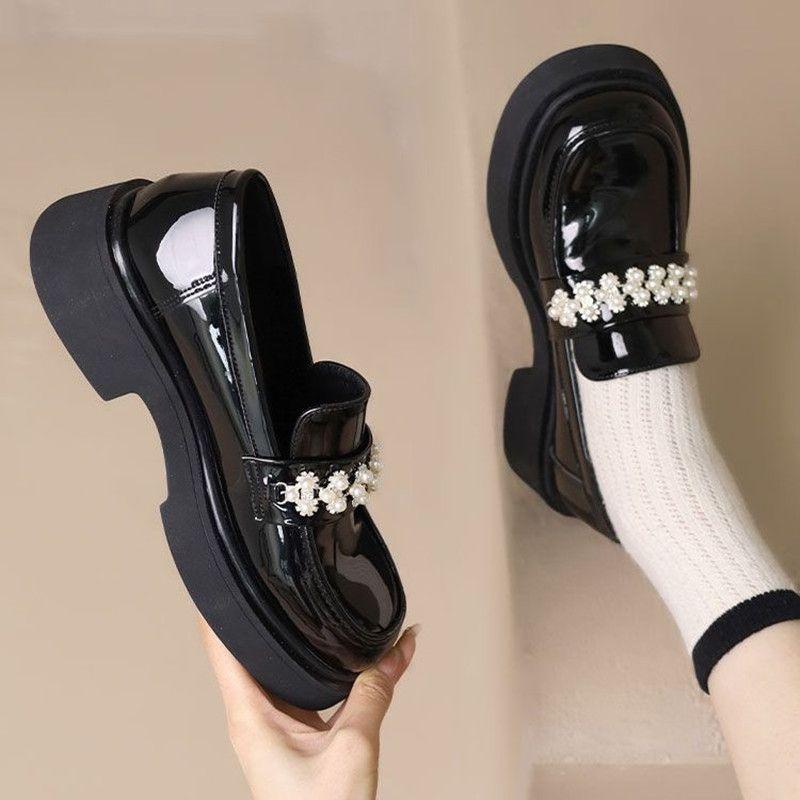 

Fashion Woman Pumps Round Toe Pearl Black Mary Jane Shoes for Women Platform Elegant Dress on Promotion Non Slip Offer Luxury Brand Sale 40