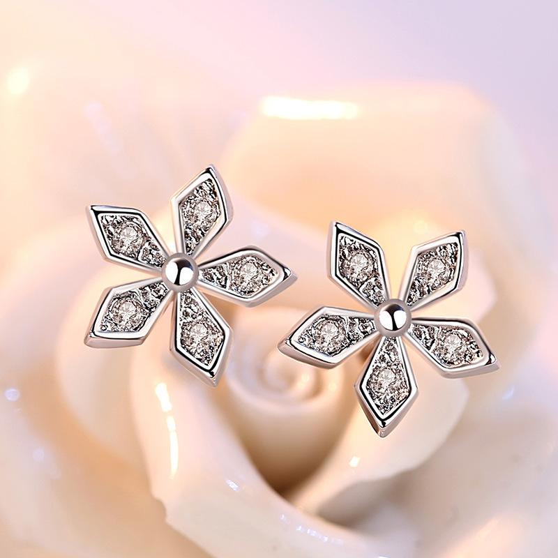 Zircon Earrings, Fashion Floral Fashion Accessories Rose Plum Stud Earrings