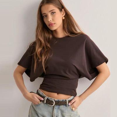 Modisches Rundhals Kurzarm Übergröße T-Shirt für Damen Sommer Neu Einfarbig Locker T-Shirts Frau Elegant Slim Fit Casual Damen T-Shirt 26652