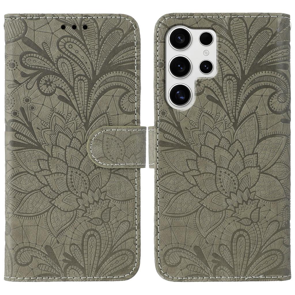 For Samsung Galaxy S24 Ultra Case Lace Flowers PU Leather Flip Wallet Phone Cover