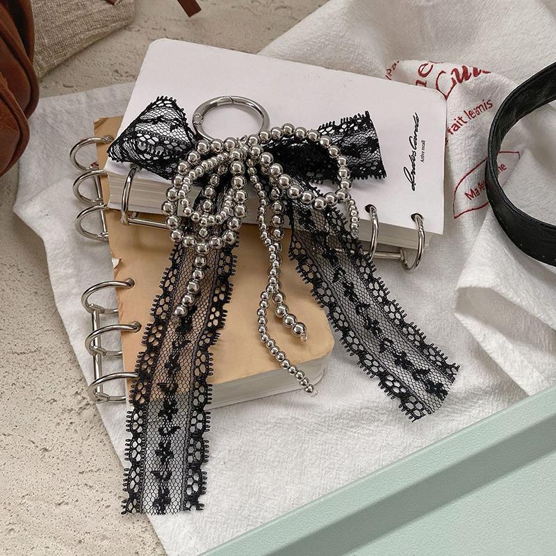 Sweet Lace Pearl Bow Keychain Pendant Car Keychain For Women Girls  Exquisite Backpack Decoration Accessories Gifts
