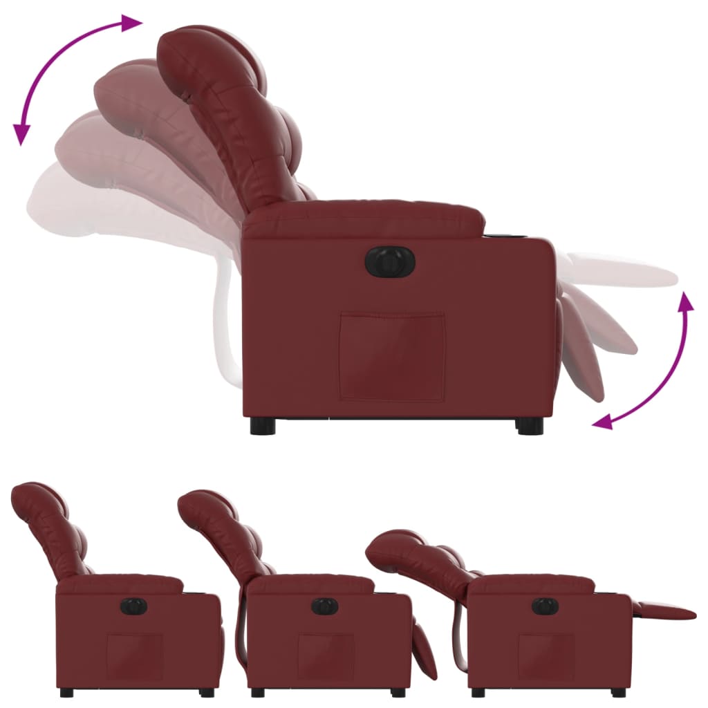 Vidaxl Reclining Chair with Electric Tilting Function, Burgundy, Eco-leather