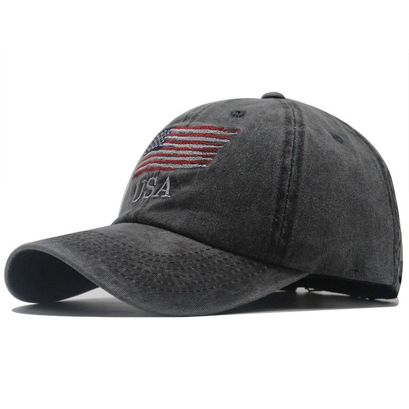 

Cap Washed Retro Alphabet Baseball Cap Classic American Flag Cotton Hat Adjustable чорний