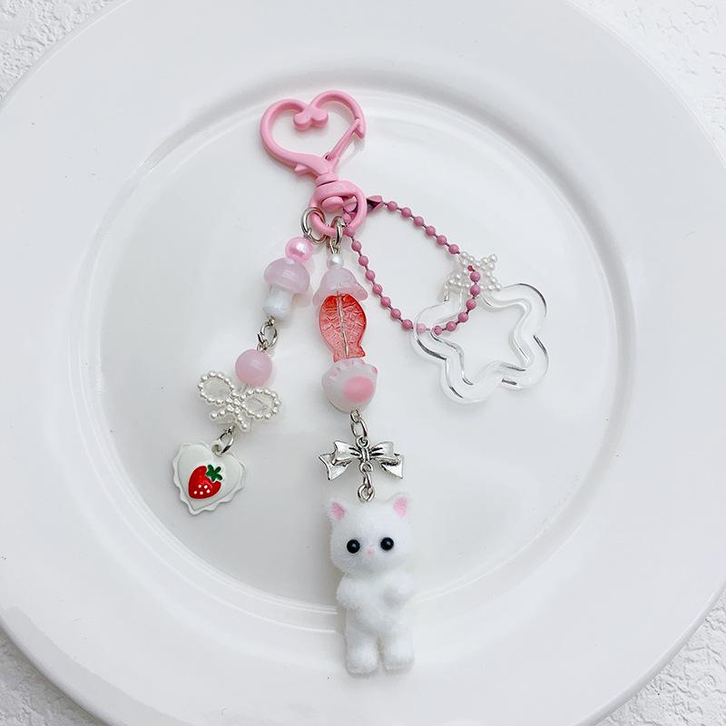 6 Cute Flocked Kitten Five-pointed Star Cat Paw Love Mobile Phone Chain -Lost Lanyard Pendant Earphone Chain