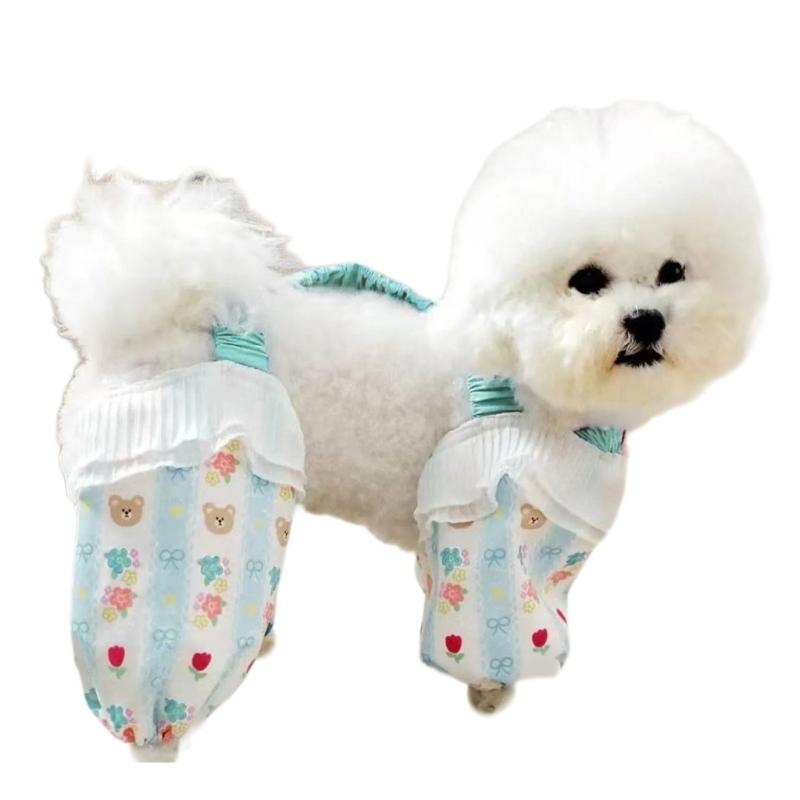 

Dustproof Protective Leg Cover Pants For Dog Suspender Flower Print Outdoor Walking Gear S