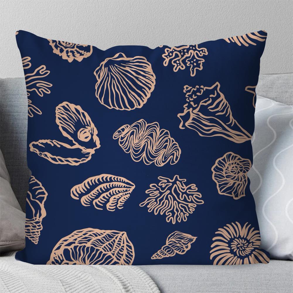 1pc Marine Organism Shells Pillow Case Square Pillow Bedroom Sofa Leisure Comfort Cushion Car Living Room Home Decoration 40X40