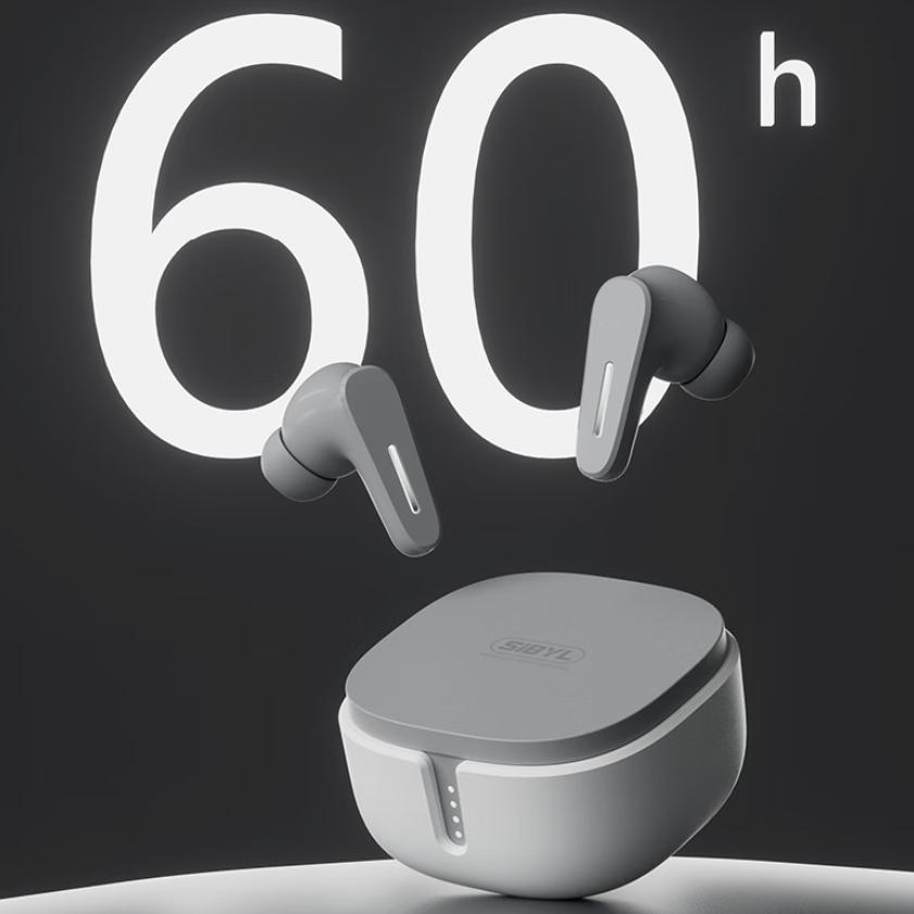 Bluetooth Earphones, Wireless Noise-Cancelling In-Ear Headphones, Low Latency, High Sound Quality, Long Battery Life, Gray