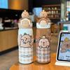 Kawaii Capybara Water Bottle Stainless Steel Vacuum Insulated Tumbler with Lid & Silicone Straw for Student 520ml