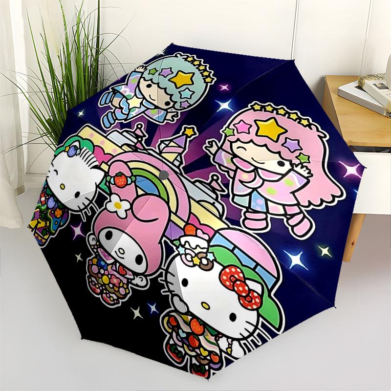 

1pc Hello Kitty Automatic Opening/Closing Umbrella - Portable Tri-Fold Design with 8-Bone Iron Frame - Outdoor for Fans, Travelers, Everyday Use - Ide