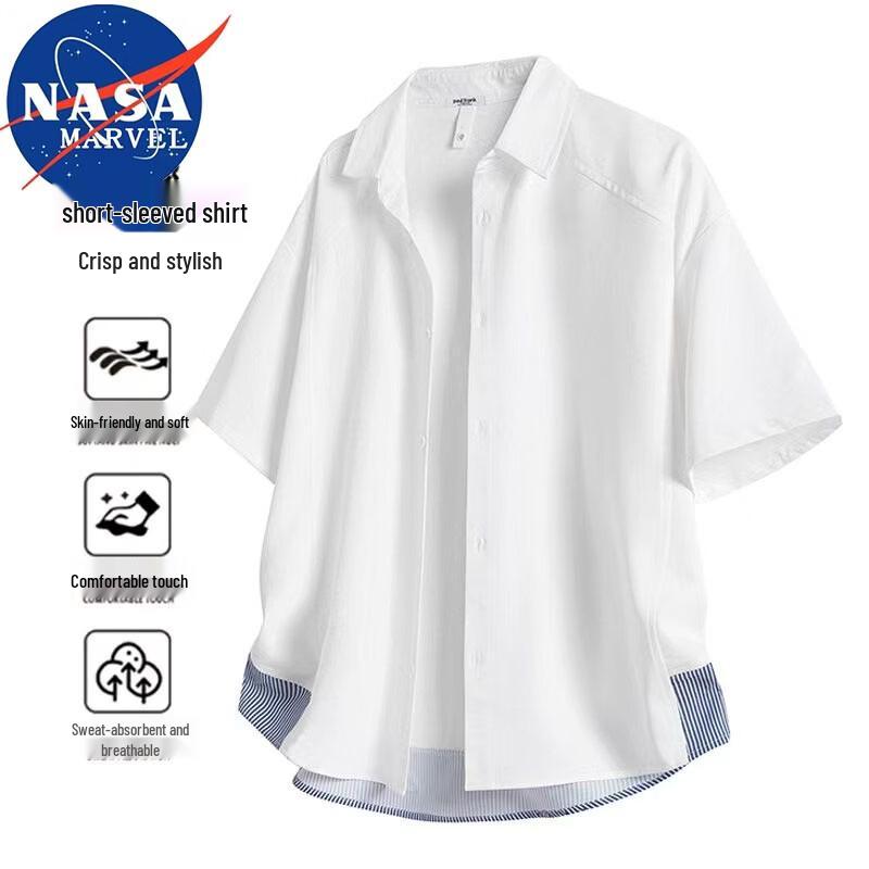 NASA MARVEL Men s Striped Short Sleeve Lapel Shirt L