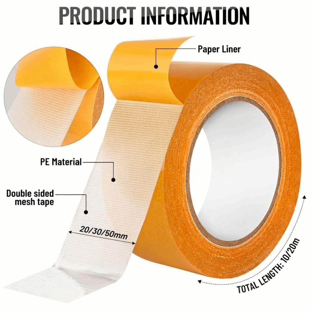 10/20m Heavy Duty Double Sided Tape High Viscosity Cloth Base Carpet Tape Waterproof Removable Mesh Grid Fabric Tape