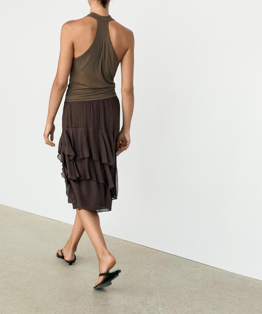 Masimodutti Frill Detail Fluid Midi Skirt