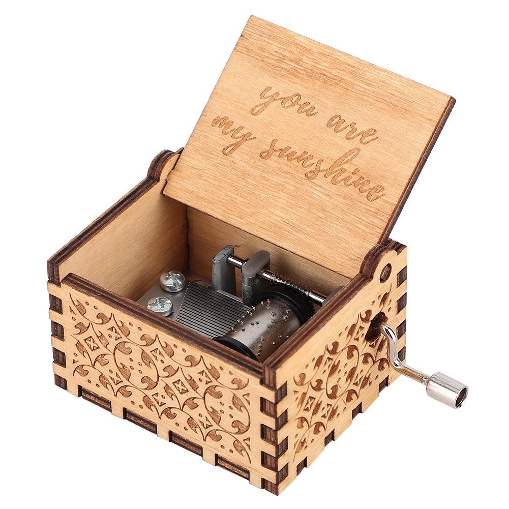 Hand Crank Carved Plywood Music Box Wooden Engraved Musical Toy Crafts Kid Gift Home Decor (#1)