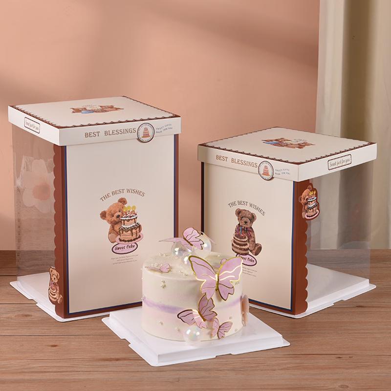Deou Xinguang Semi-Transparent Birthday Cake Box 12-inch Double Layer, 5 Count