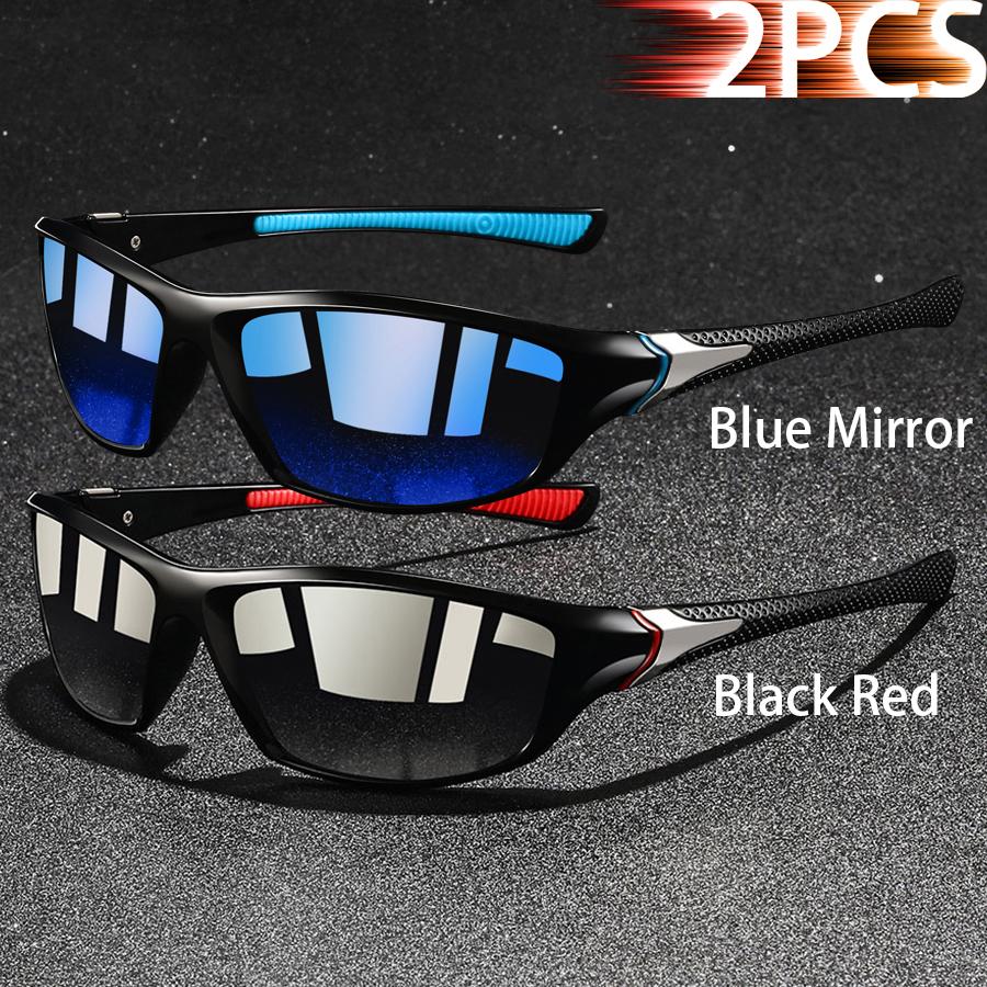 2 Pieces Fashion Vintage Sports Sunglasses Men Women Fishing Running Cycling  Sport Man Sun Glasses Anti-Glare UV400 Eyewear