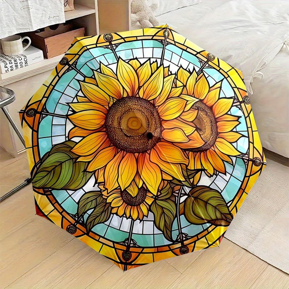 

Automatic Open/Close Folding Umbrella with Sunflower Floral Design - Compact Travel Umbrella, Sturdy 8-Rib Shaft, Lightweight Iron&8K
