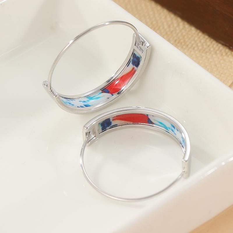 Simple  Silvery Plated Artificial Enamel Patterns Hoop Earrings for Women's Elegant Daily Party Jewelry Accessories Gifts