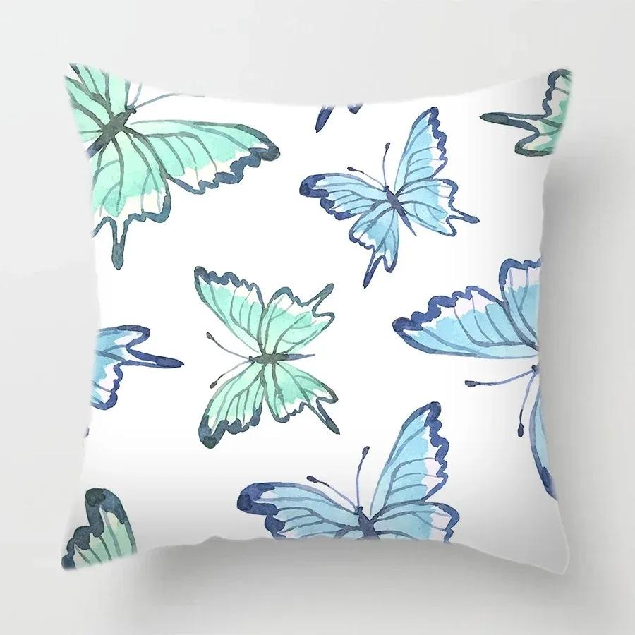 Home Decor Colorful Butterfly  Floral Print Pillow Covers Pattern Cushion Cover Suitable for Sofa Bedroom Car Pillow Cover