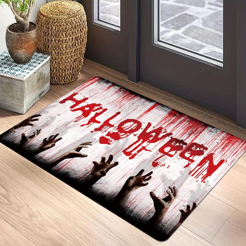 Halloween Backdrop Horror Night Moon Forest Cemetery Skeleton Scary Bloody Mat 3D Illusion Entrance Doormat Carpets