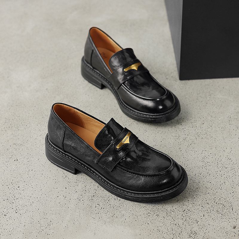 Krazing Pot Sheepskin Round Toe Low Heels Autumn Summer Shoes Slip on Women Oxford Shoes Metal Fasteners Pumps