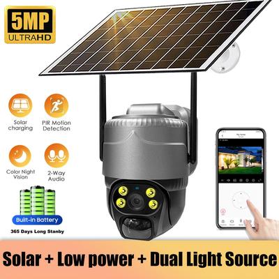 New 5MP HD Solar Camera 4G/WIFI Outdoor 4G Sim Built-in Battery Telecamera PTZ Auto Tracking Home Security Protection CCTV Camera