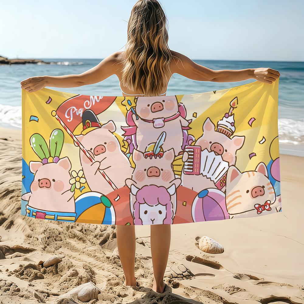 

Cute Cartoon L-Lulu The Piggy Towel Beach Towel Oversized Quick Dry Towel Absorbent Soft Swim BeachTowels for Men Women W40*H60(CM)