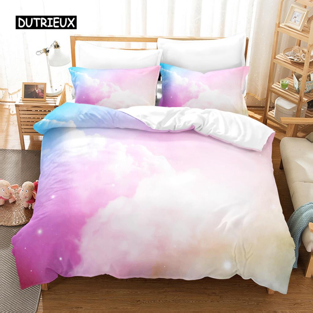 Sada povlečení Clouds Iridescent Dream Cloud Sada ložního prádla Ženy Kawaii Estetický styl King Size 2/3 ks Polyesterový povlak na přikrývku