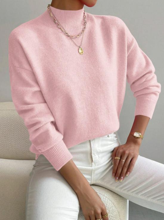 

Women s Solid Color Loose Knit Pullover - Half-High Collar, Long-Sleeve Sweater for Autumn/Winter Fashion Extra Large розовый
