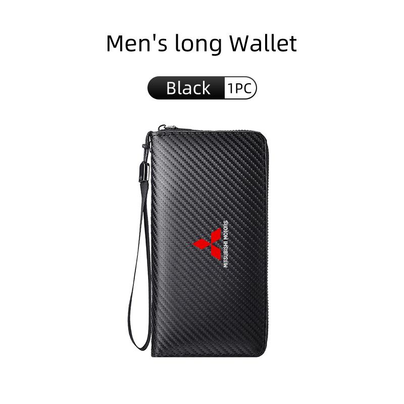 xkhr10 For Mitsubishi Men Business Long Wallet Carbon Fibre Coin Purse Key Holder Bank Card Bag Outlander Lancer Eclipse Mirage Xpander