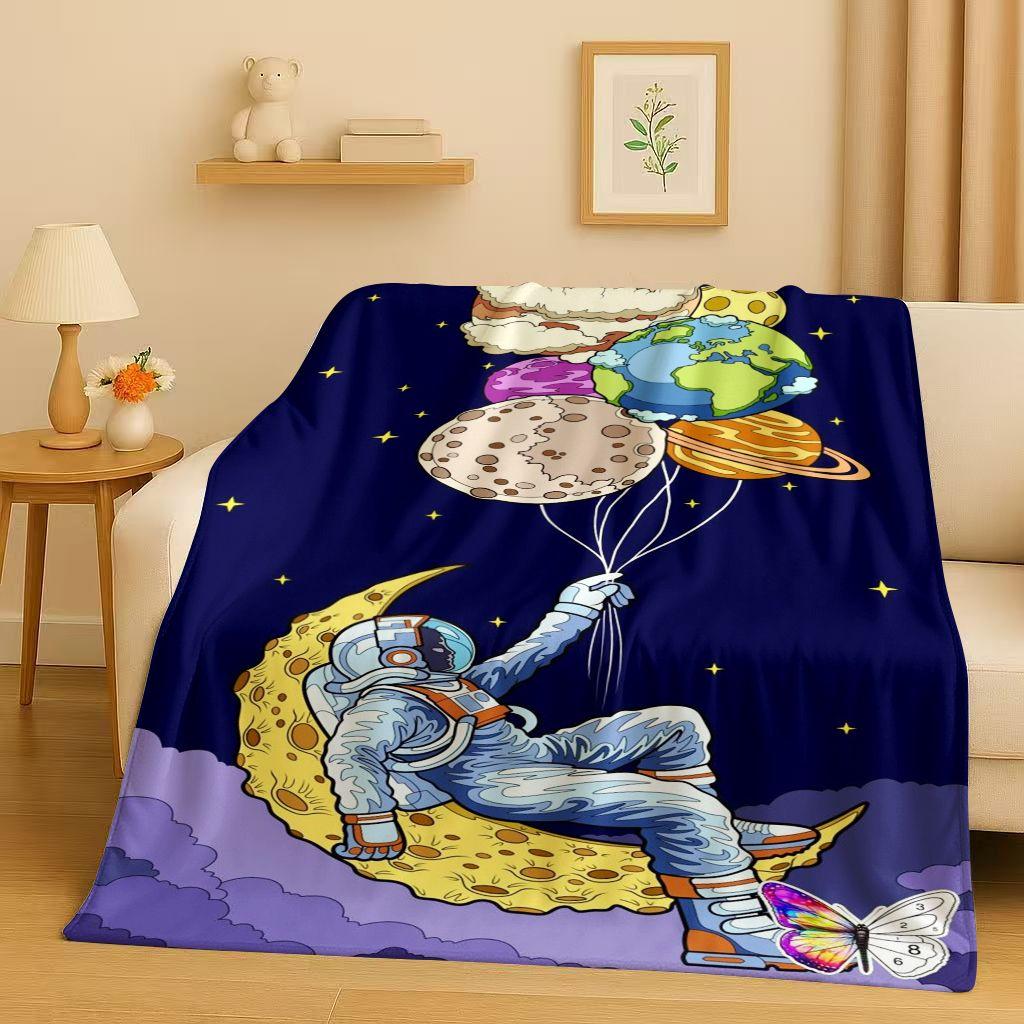 3D Cartoon Astronaut Spaceman Planet Flannel Blanket,Ultra Soft Plush Throw for Home Bedroom Bed Sofa Cover Kid Christmas Gift