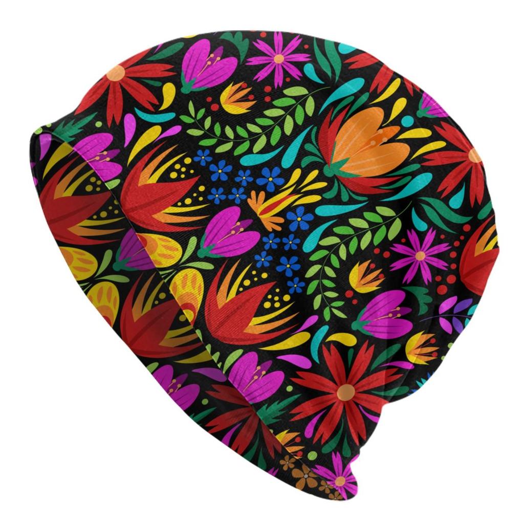Custom Mexican Flower Skullies Beanies Caps Unisex Winter Warm Knitting Hat Women Unisex Cool Adult Bonnet Hats Outdoor Ski Cap
