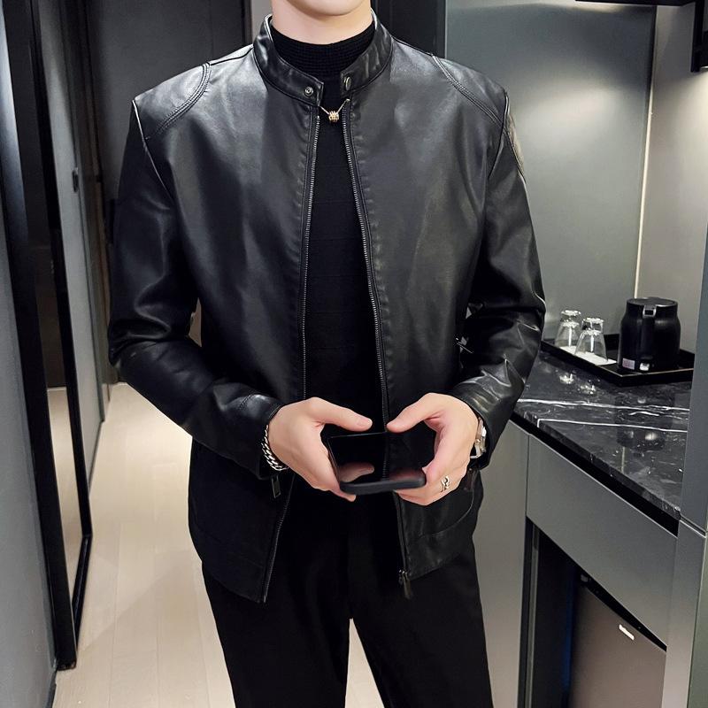 Spring and Autumn men's leather jacket new jacket slim-fitting thin men's locomotive clothing stand-up collar pu leather jacket