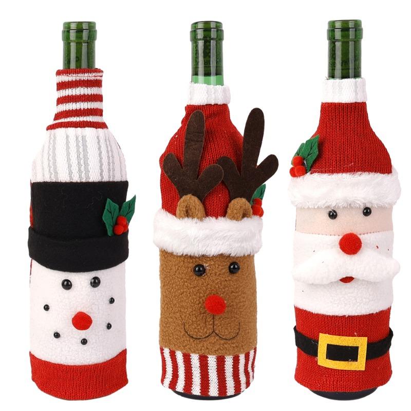 Christmas Wine Bottle Cover Set Santa Claus Snowman Knitted Wool Red Wine Bottle Bags For New Year Xmas Party Dinner Table Decor
