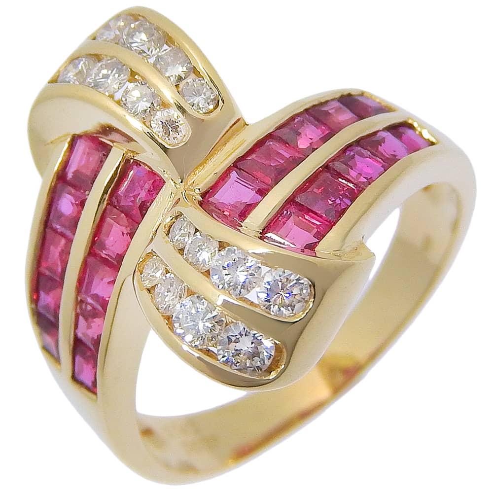 

Ring K18 yellow gold/Ruby/diamond #6.0(US Size) 5.7g Women Used