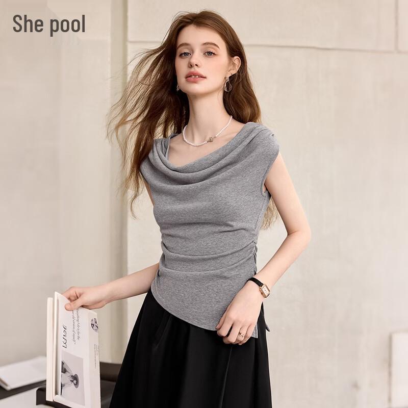 Women s French Cowl Neck Pleated Slim Fit Top XL