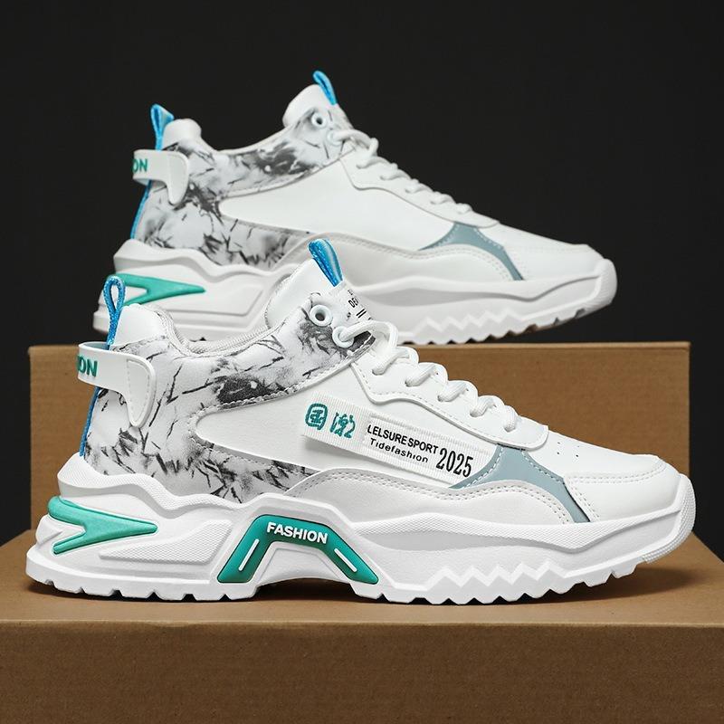 Autumn Men's Shoes New Breathable High-top Sneakers Men's Versatile Little White Height-increasing Running Shoes Trendy Shoes