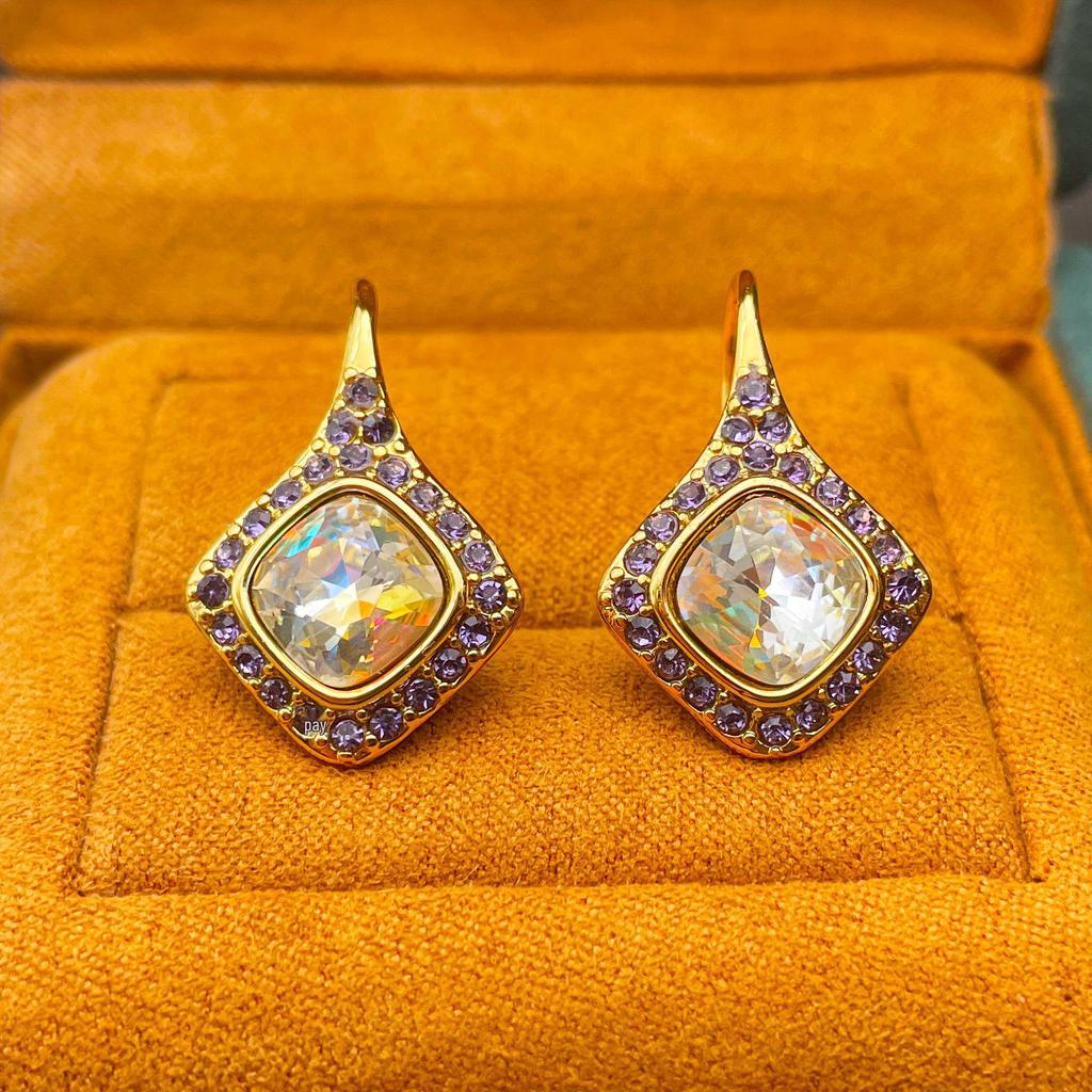 Vintage Luxury Diamond Earrings - Elegant Retro Hooks for Women