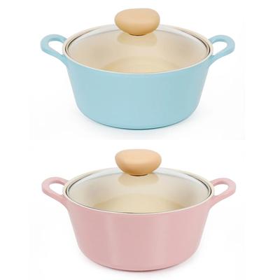 RETRO Stew Pot (18cm) with Glass Lid Dishwasher Safe No PFOA Mint / Pink