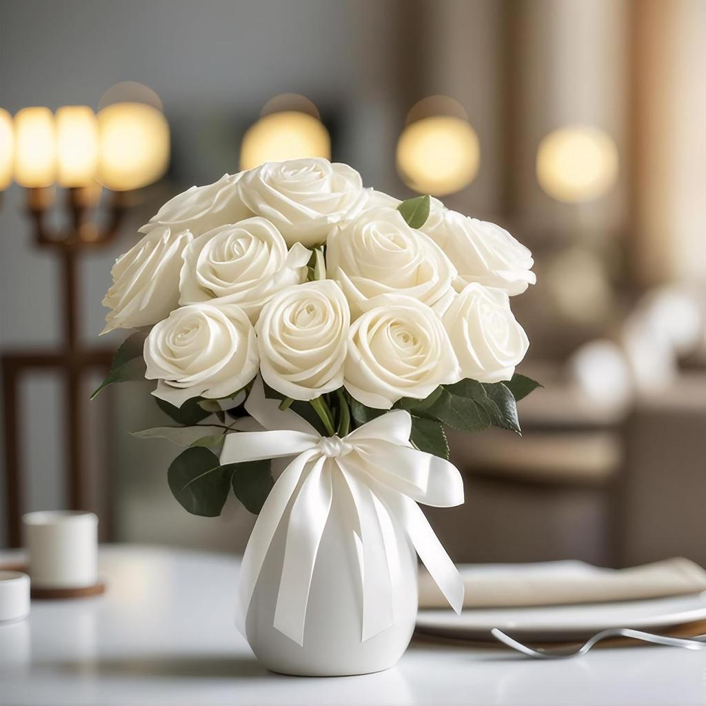 Kaufe 50/5 Stück Rote Weiße Künstliche Blumen Schaumstoff Falsche Rosenblume für DIY Valentinstag Party Dekoration Hochzeitssträuße Mädchen Geschenke zum Preis ab 7.69