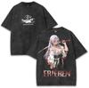 Gothic Y2k Frieren Beyond Journey's End T-shirt Anime Washed Oversized T Shirt Men Women Clothing High Quality Cotton Tee Tops