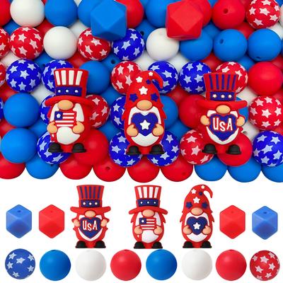 25/49PCS 3D US Independence Day Silicone Bead Set, Perfect for DIY Handmade Crafts Such As Keychains, Necklaces, Bracelets, Etc