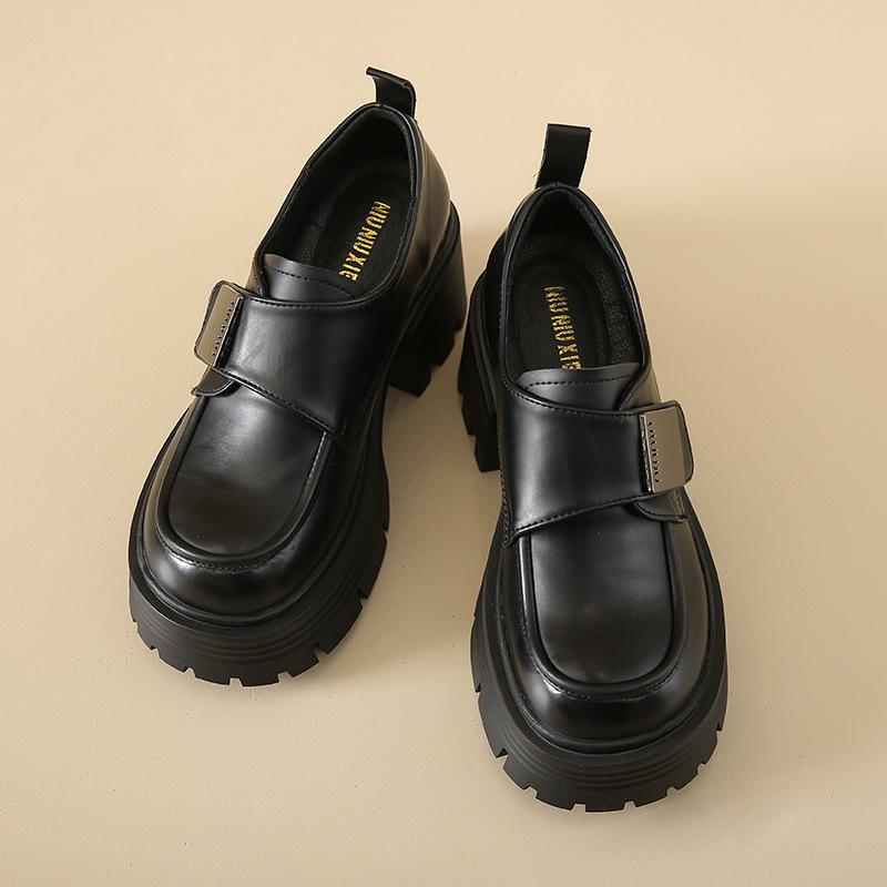 Zhike~ Platform High-heeled Loafers Women's Spring New 2025 Platform Muffin Small Leather Shoes British Style Single Shoes