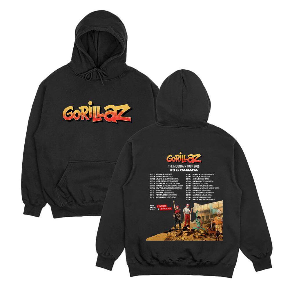 

Gorillazs The Mountain Tour 2026 Hoodie Rock Music Y2k Clothes Fashion Long Sleeve Sweatshirt Men Women Retro Graphic Streetwear XS чёрный