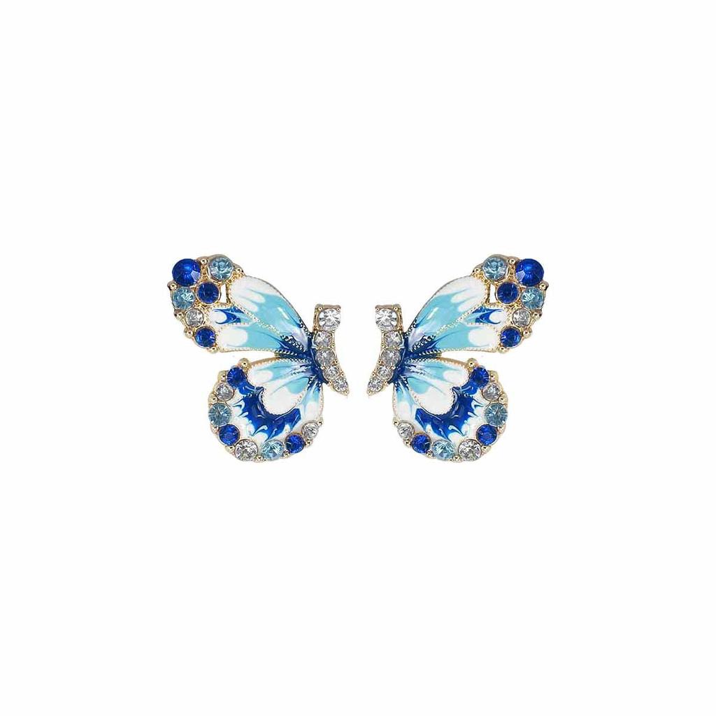 Pink Enamel Butterfly Stud Earrings Colorful Crystal Inlaid Butterfly Earrings Statement Jewelry for Women