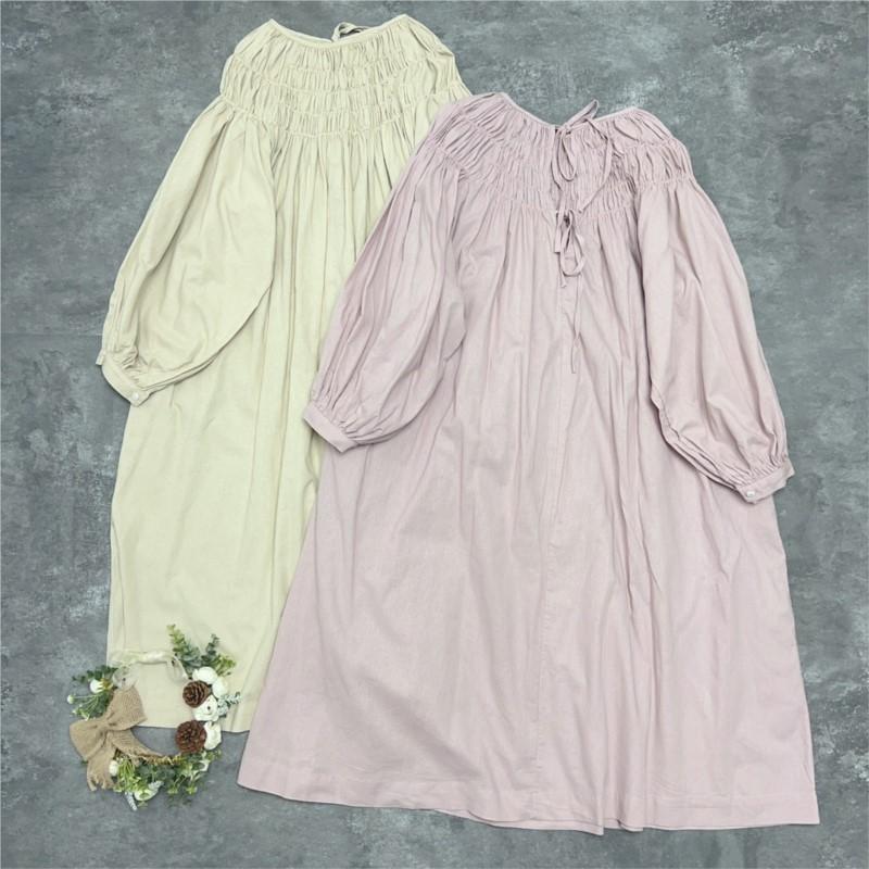 Johnature Japanese Lace-up Women Dress Spring Summer Loose Pleated Tie Versatile Casual Dresses