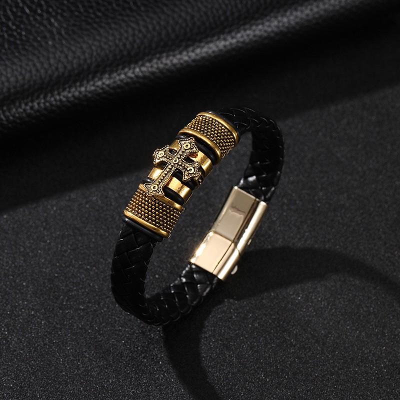 

Плетеные браслеты Плетеный крест Мужские кожаные браслеты, Браслеты Панк-браслеты золотой