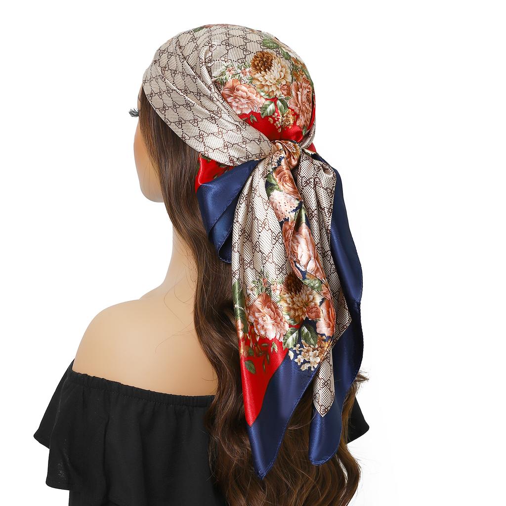 Fashion Square Silk Scarf Women Headband 90*90cm Print Neck Scarfs Office Hair Band Hand Kerchief Female Bandana Headwear