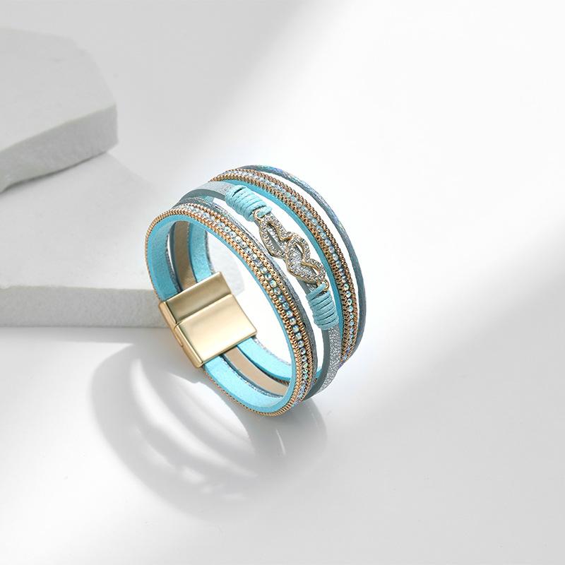 Bohem Kalp Aksesuarları Çok Katmanlı Deri Kadın Bilekliği Klasik Mıknatıslı Tokalı Bilezik