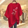 Cotton white short-sleeved t-shirt women's summer new flower print crew neck loose top bottoming shirt